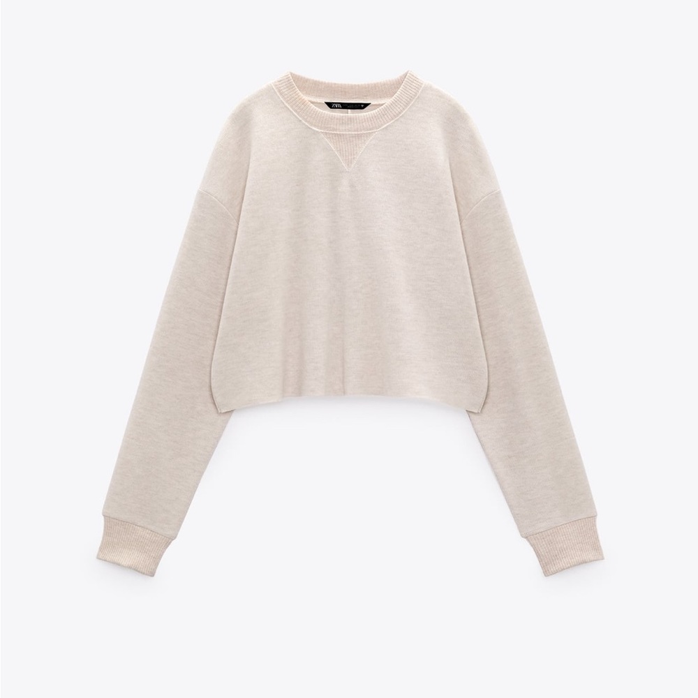 Zara Cropped Sudadera Soft Beige Sweater size S